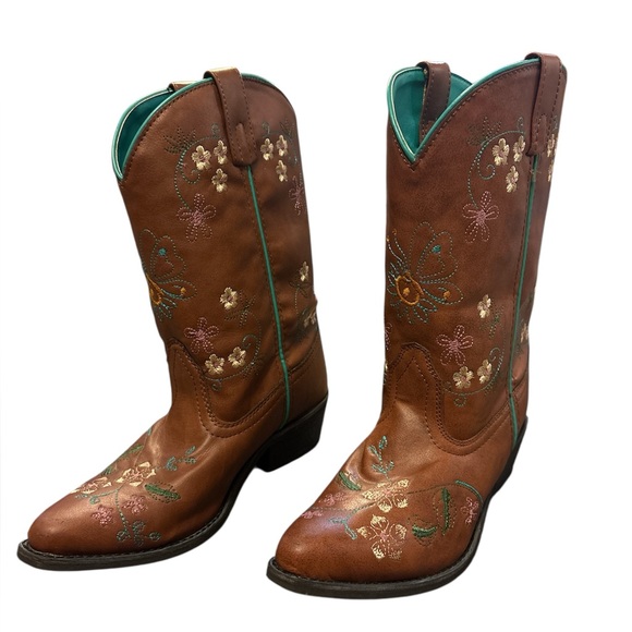 Shyanne Girls Floral Embroidery Western Cowboy Boots - Picture 2 of 7